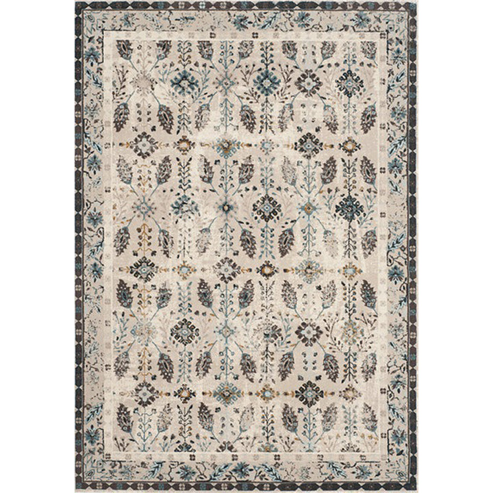 Lisslune | Retro Floral Pattern Rug Gray Multicolor Classical Rug Polyester Washable Non-Slip Back Rug for Living Room