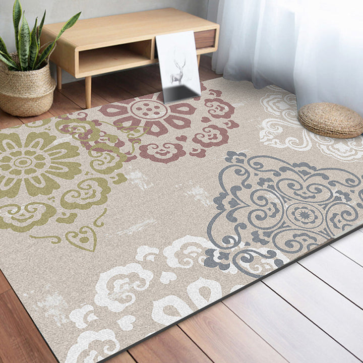 Lisslune | Classic Floral Pattern Rug Light Brown Polyester Rug Machine Washable Non-Slip Area Rug for Bedroom