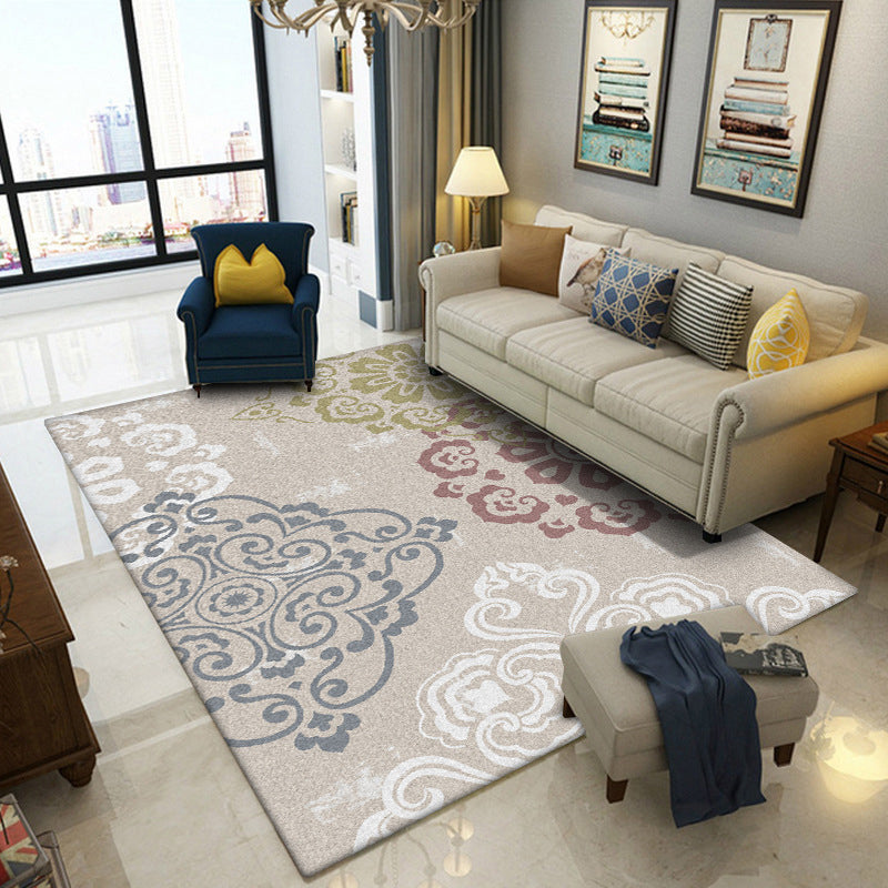 Lisslune | Classic Floral Pattern Rug Light Brown Polyester Rug Machine Washable Non-Slip Area Rug for Bedroom