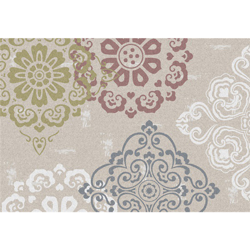 Lisslune | Classic Floral Pattern Rug Light Brown Polyester Rug Machine Washable Non-Slip Area Rug for Bedroom