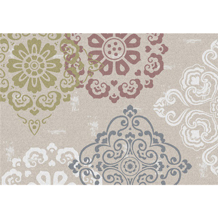 Lisslune | Classic Floral Pattern Rug Light Brown Polyester Rug Machine Washable Non-Slip Area Rug for Bedroom