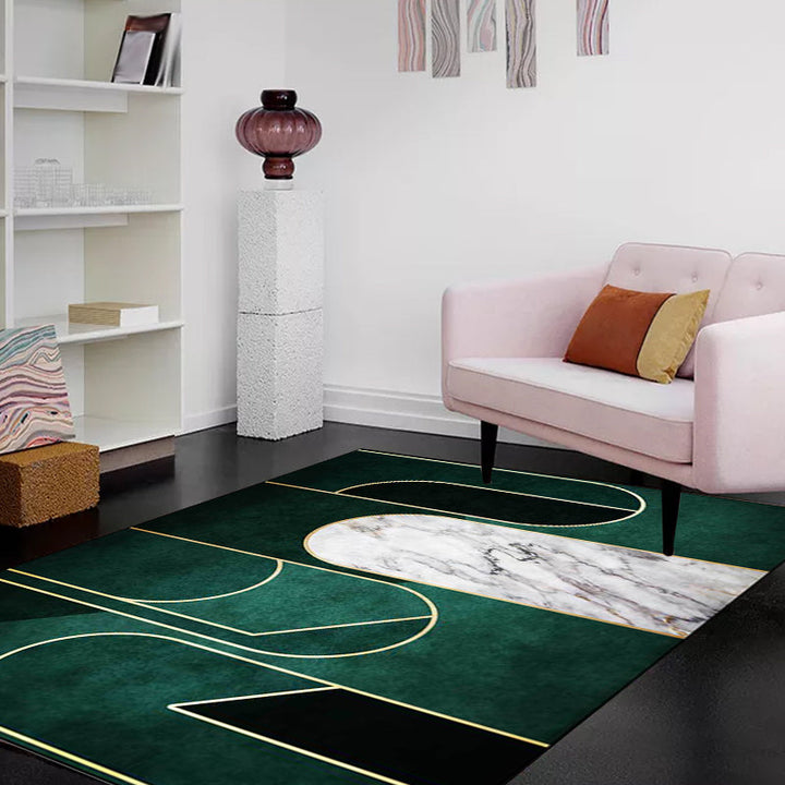Lisslune | Green Novelty Carpet Polyester Marble Surface Pattern Carpet Washable Non-Slip Underlay Area Rug for the Living Room