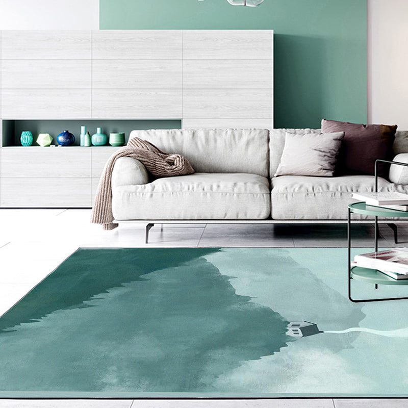 Lisslune | Large Bedroom Rug Modern Geography Mountain House Pattern Rug Polyester Anti-Slip Back Rug