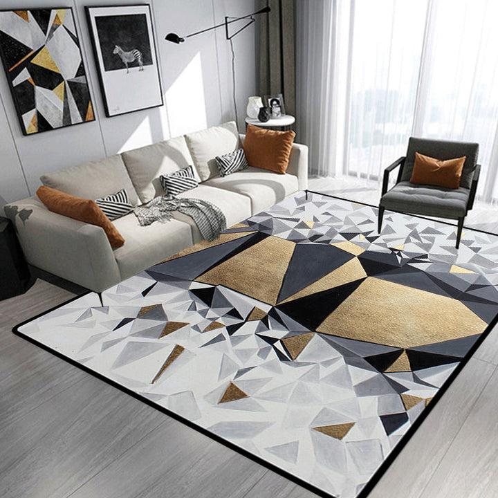 Lisslune | Novelty Living Room Rug in Gray and Gold Geometric Irregular Shape Printed Rug Polyester Non-Slip Washable Rug