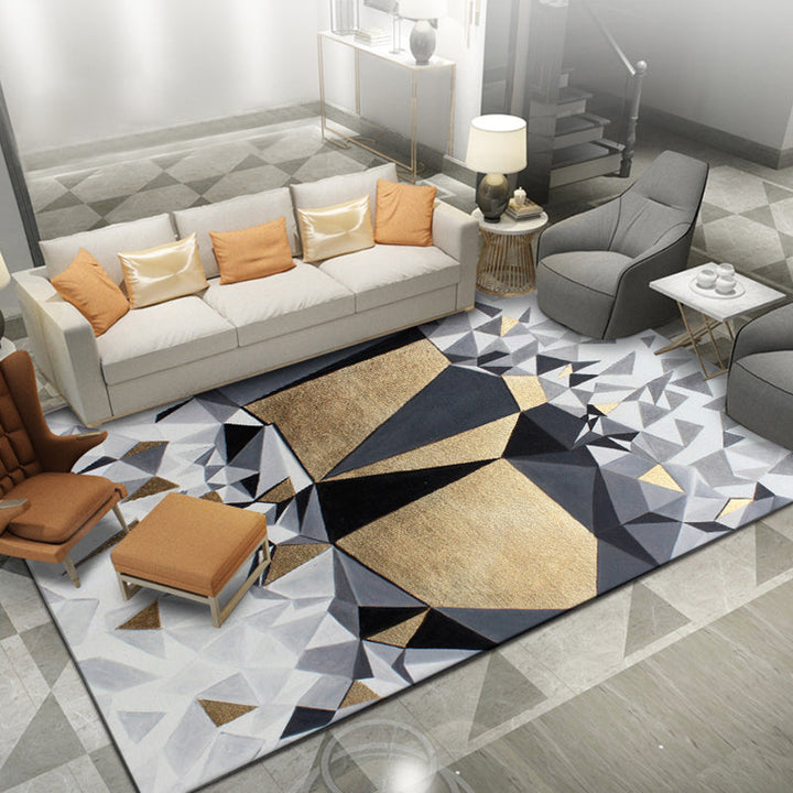 Lisslune | Novelty Living Room Rug in Gray and Gold Geometric Irregular Shape Printed Rug Polyester Non-Slip Washable Rug