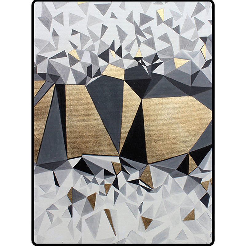 Lisslune | Novelty Living Room Rug in Gray and Gold Geometric Irregular Shape Printed Rug Polyester Non-Slip Washable Rug