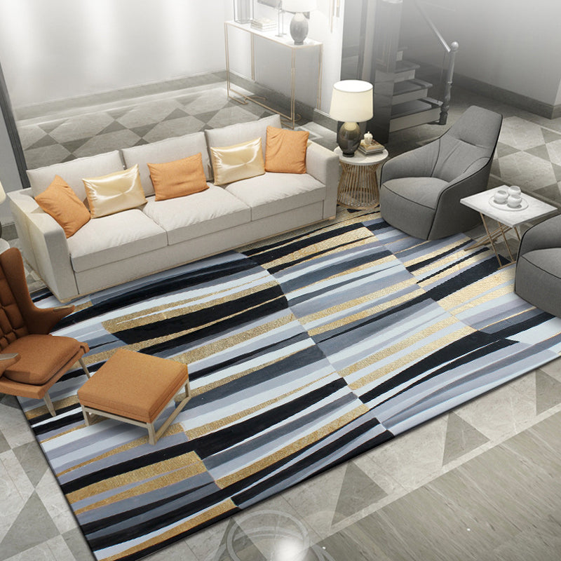 Lisslune | Minimalistic Novelty Rug in Gray Geometric Lines Pattern Rug Polyester Machine Washable Rug for Home Decoration