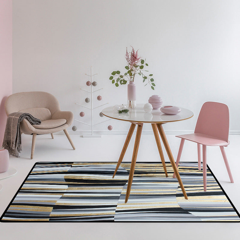 Lisslune | Minimalistic Novelty Rug in Gray Geometric Lines Pattern Rug Polyester Machine Washable Rug for Home Decoration
