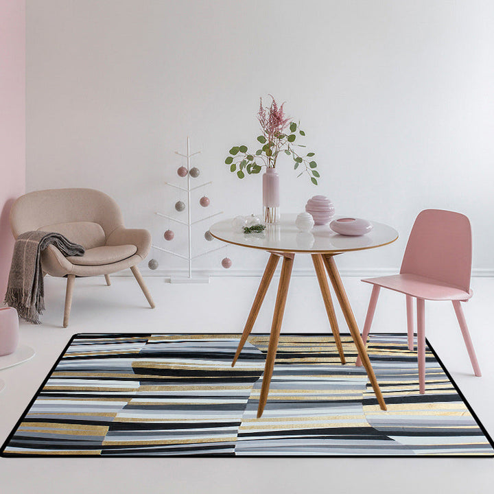 Lisslune | Minimalistic Novelty Rug in Gray Geometric Lines Pattern Rug Polyester Machine Washable Rug for Home Decoration