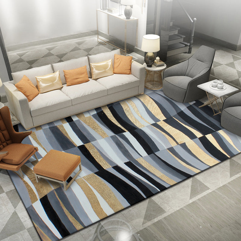 Lisslune | Minimalistic Novelty Rug in Gray Geometric Lines Pattern Rug Polyester Machine Washable Rug for Home Decoration