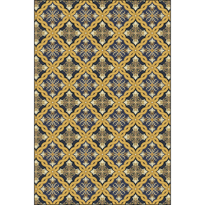 Lisslune | Moroccan Living Room Carpet in Yellow Flower Ring Print Carpet Polyester Pet Friendly Non-Slip Area Rug