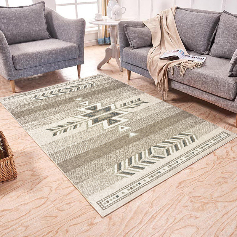 Lisslune | Brown and White Bedroom Rug Southwest Geometric Diamond Stripe Pattern Rug Polyester Pet-Friendly Rug