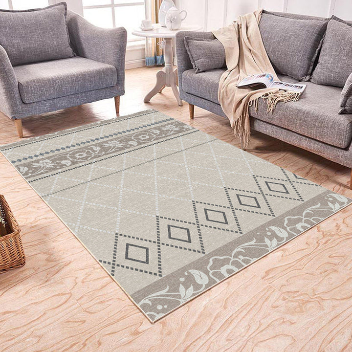 Lisslune | Brown and White Bedroom Rug Southwest Geometric Diamond Stripe Pattern Rug Polyester Pet-Friendly Rug