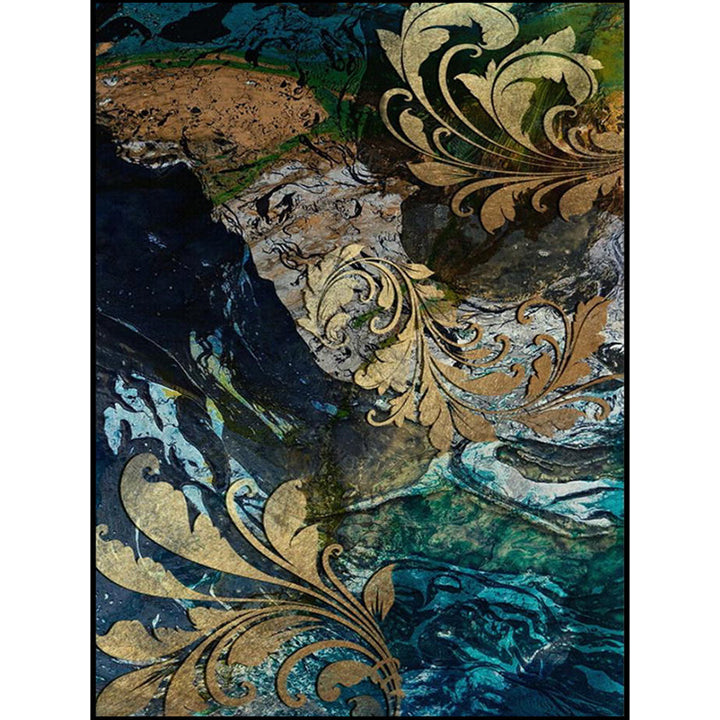 Lisslune | Blue and gold vintage carpet polyester paisley pattern carpet washable non-slip backing carpet for living room