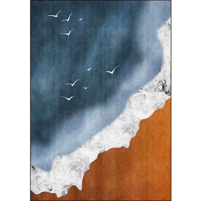 Lisslune | Brown and blue contemporary carpet polyester geography pattern carpet washable non-slip backing carpet for living room