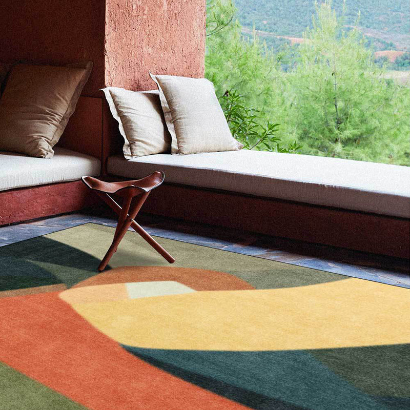 Lisslune | Novelty Living Room Rug Colorful Block Print Rug Polyester Stain Resistant Washable Area Rug