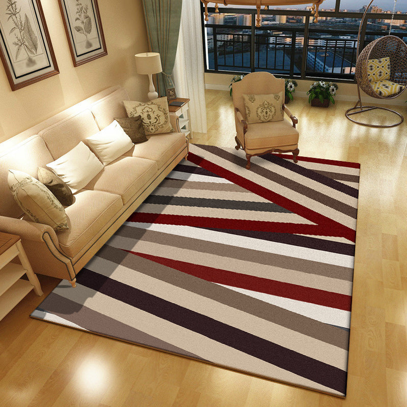 Lisslune | Novelty living room rug in brown with geometric stripe design rug polyester non-slip backing washable rug