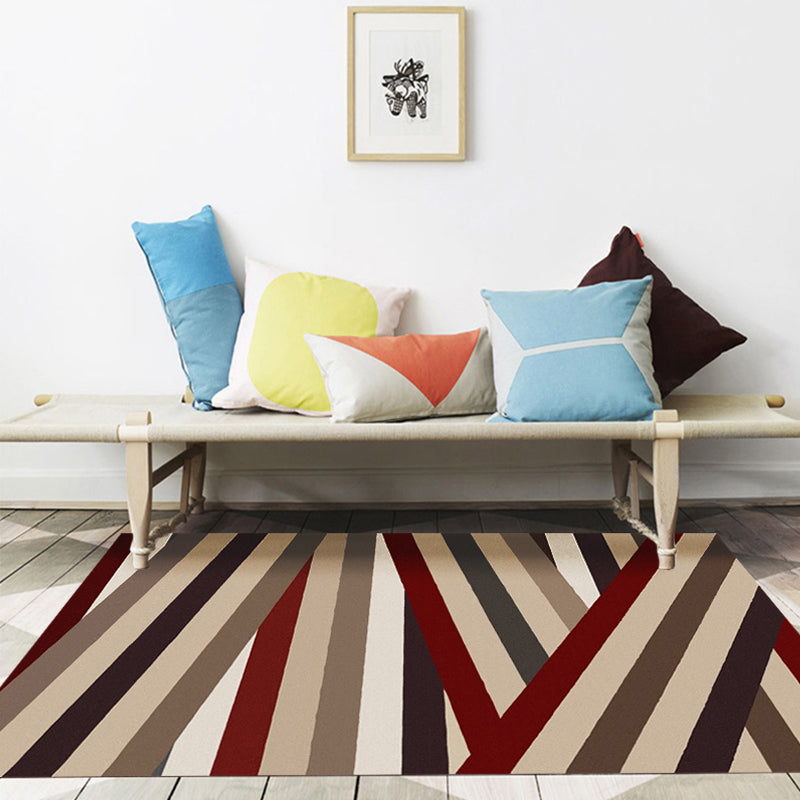 Lisslune | Novelty living room rug in brown with geometric stripe design rug polyester non-slip backing washable rug