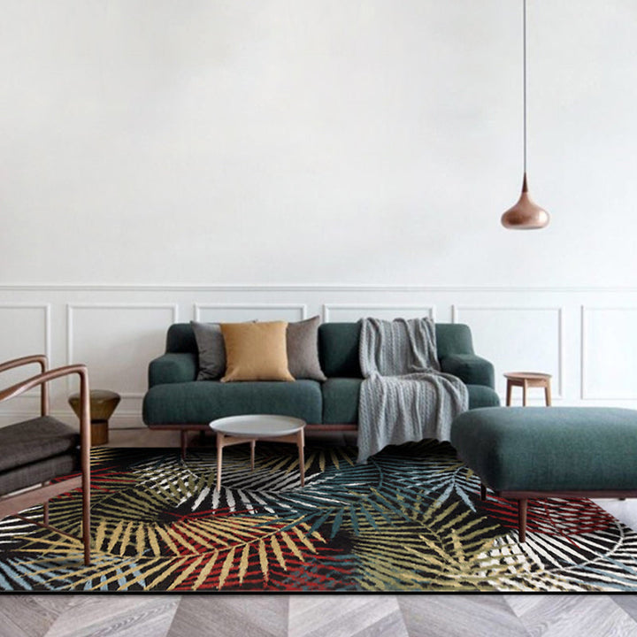 Lisslune | Black Bedroom Carpet Vintage Botanical Leaf Pattern Area Rug Polyester Pet-Friendly Washable Rug