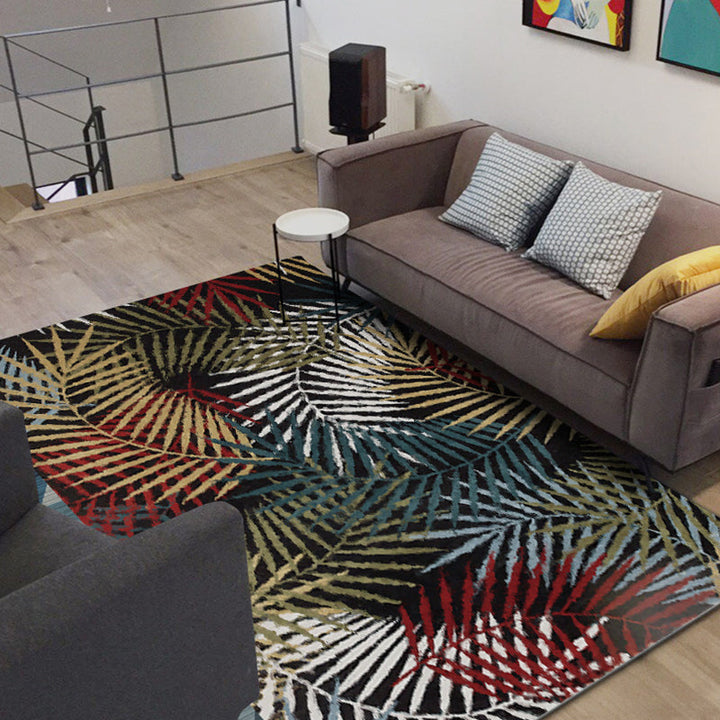 Lisslune | Black Bedroom Carpet Vintage Botanical Leaf Pattern Area Rug Polyester Pet-Friendly Washable Rug