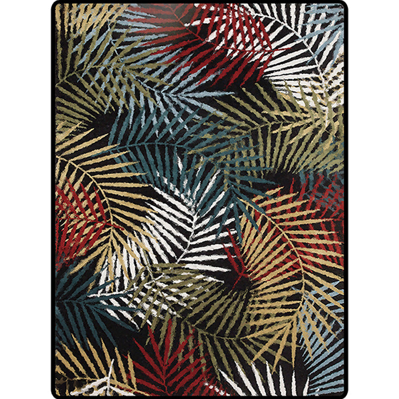 Lisslune | Black Bedroom Carpet Vintage Botanical Leaf Pattern Area Rug Polyester Pet-Friendly Washable Rug