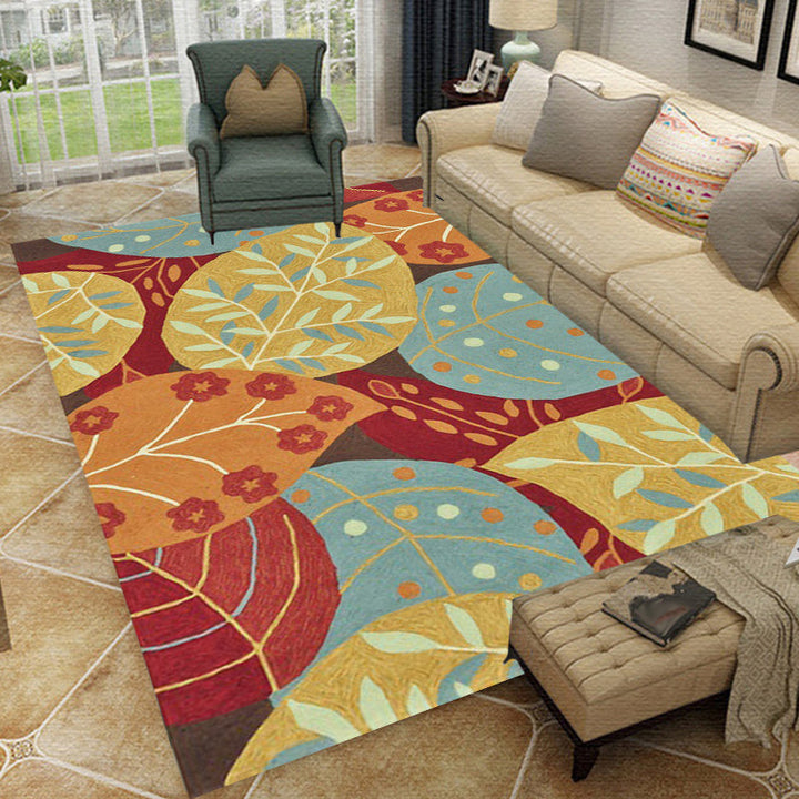 Lisslune | Red and Yellow Bedroom Carpet Vintage Botanical Leaf Pattern Carpet Polyester Anti-Slip Backing Carpet