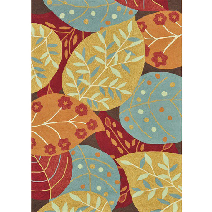 Lisslune | Red and Yellow Bedroom Carpet Vintage Botanical Leaf Pattern Carpet Polyester Anti-Slip Backing Carpet