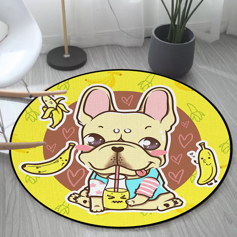 Lisslune | Beautiful children's carpet in pink and yellow animal dog banana balloon pattern carpet polyester washable carpet for the children's room