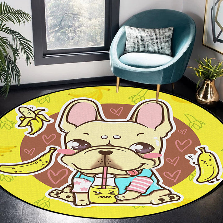 Lisslune | Beautiful children's carpet in pink and yellow animal dog banana balloon pattern carpet polyester washable carpet for the children's room