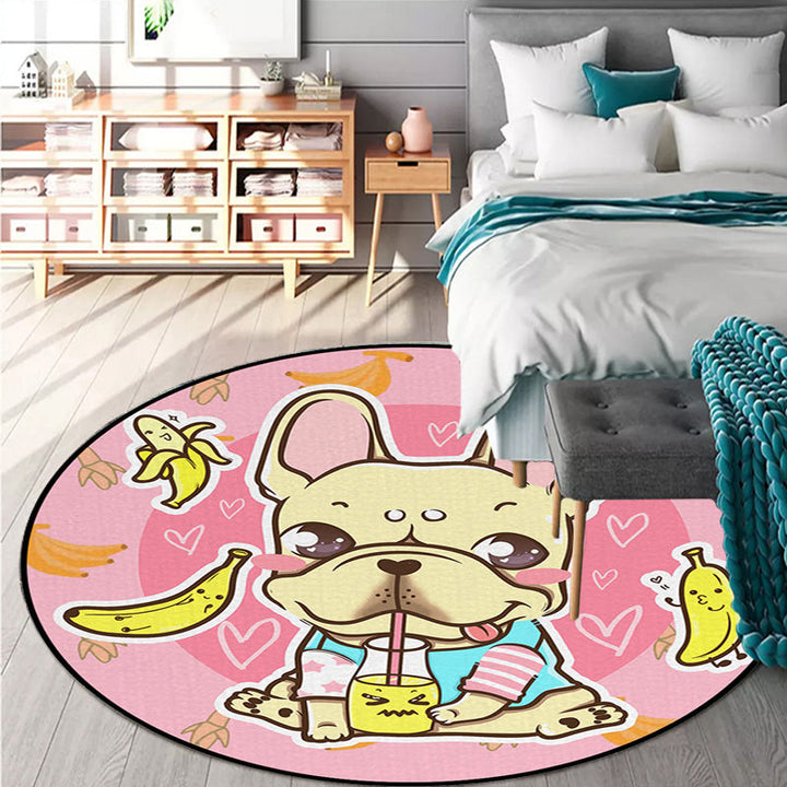 Lisslune | Beautiful children's carpet in pink and yellow animal dog banana balloon pattern carpet polyester washable carpet for the children's room