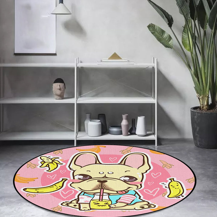 Lisslune | Beautiful children's carpet in pink and yellow animal dog banana balloon pattern carpet polyester washable carpet for the children's room