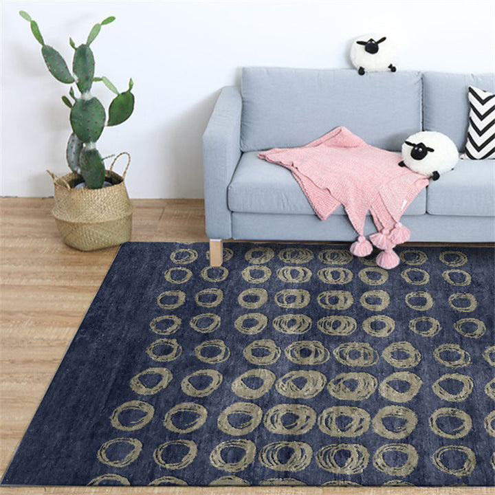 Lisslune | Novelty Living Room Rug in Blue Geometric Circle Print Rug Polyester Non-Slip Back Washable Area Rug