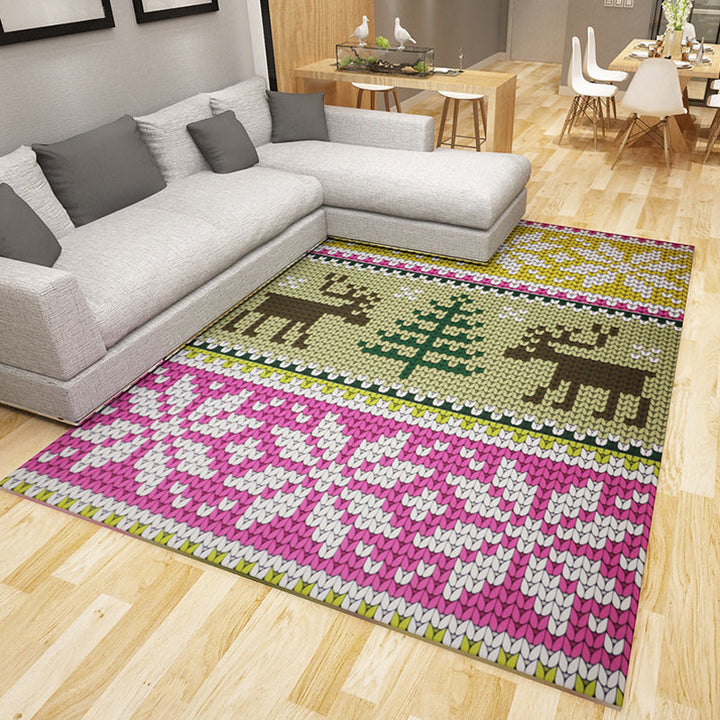 Lisslune | Green and white bedroom carpet southwestern geometric animal pattern rug polyester non-slip rug