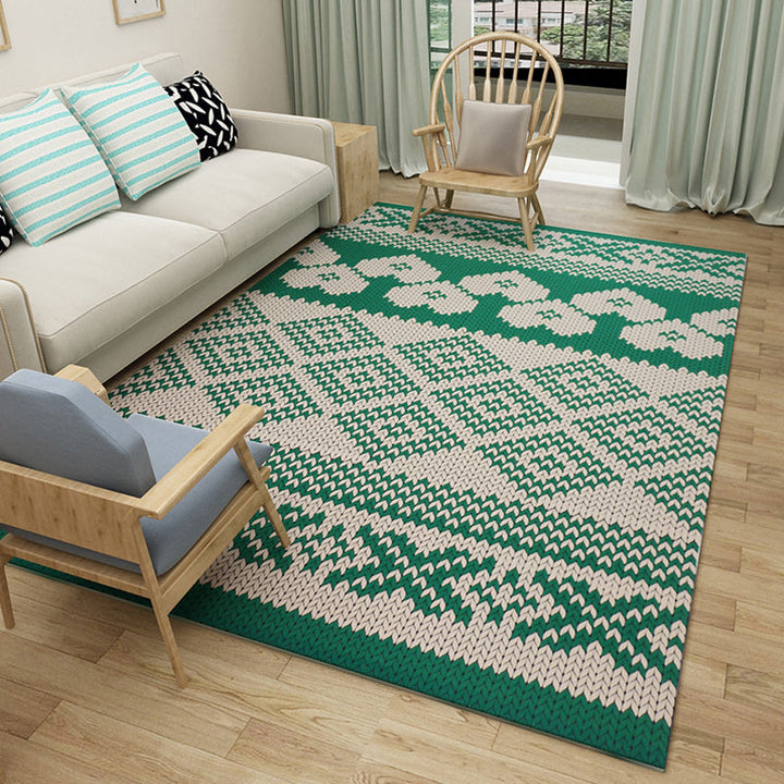 Lisslune | Green and white bedroom carpet southwestern geometric animal pattern rug polyester non-slip rug