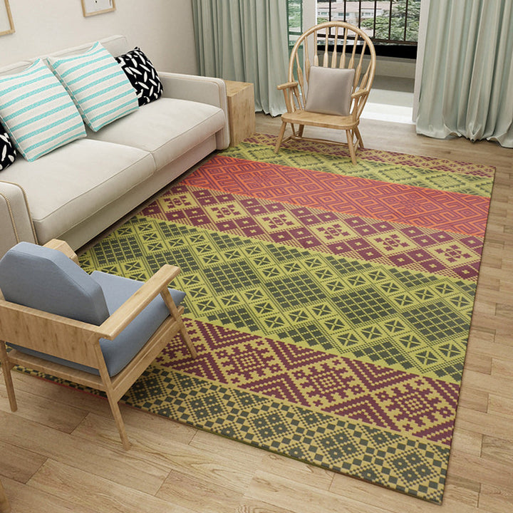 Lisslune | Green and white bedroom carpet southwestern geometric animal pattern rug polyester non-slip rug