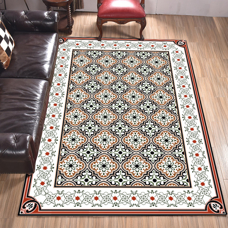 Lisslune | Persian Moroccan Carpet in Brown Geometric Floral Pattern Carpet Polyester Anti-Slip Back Carpet for Home Decoration