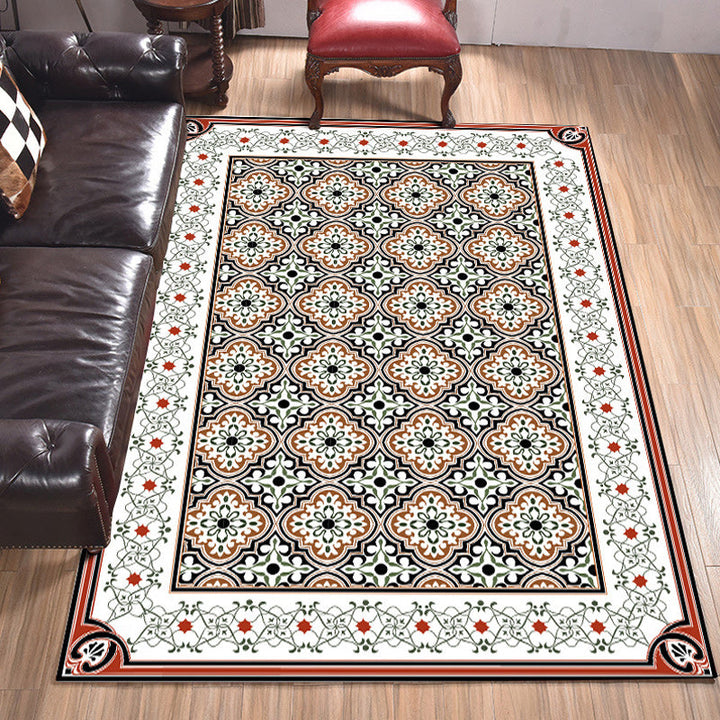Lisslune | Persian Moroccan Carpet in Brown Geometric Floral Pattern Carpet Polyester Anti-Slip Back Carpet for Home Decoration