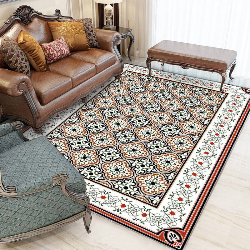 Lisslune | Persian Moroccan Carpet in Brown Geometric Floral Pattern Carpet Polyester Anti-Slip Back Carpet for Home Decoration