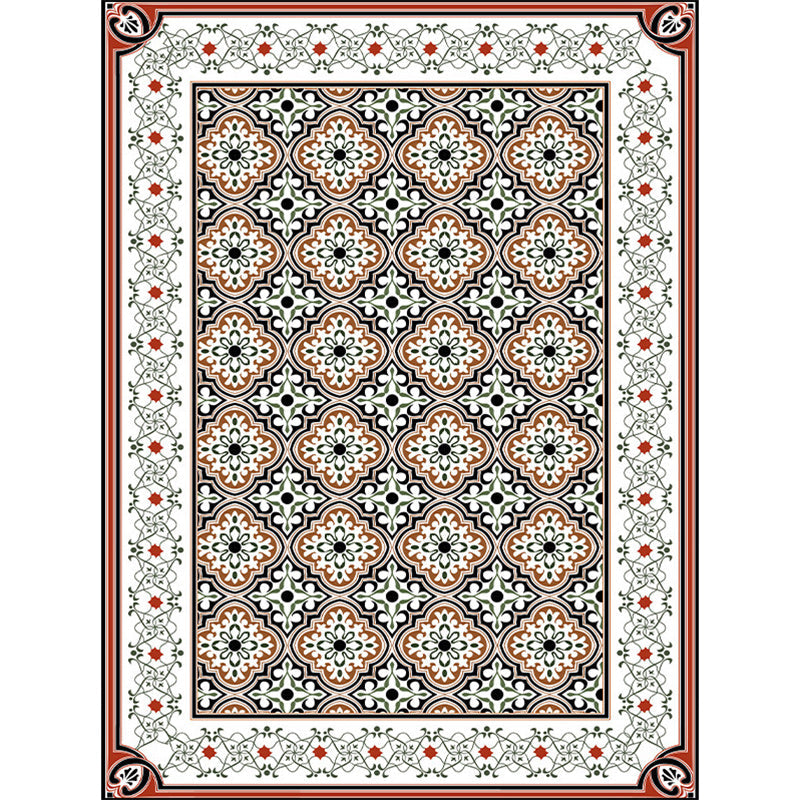 Lisslune | Persian Moroccan Carpet in Brown Geometric Floral Pattern Carpet Polyester Anti-Slip Back Carpet for Home Decoration