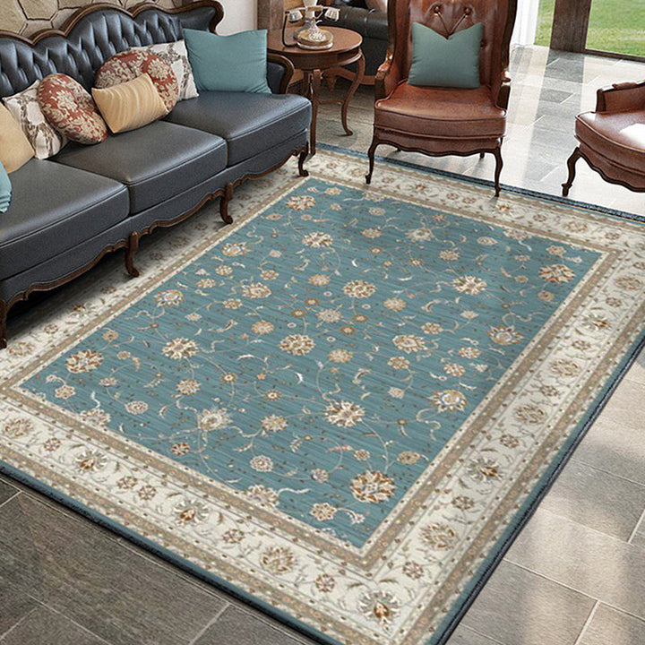 Lisslune | Blue and Khaki Classic Rug Polyester Floral Pattern Rug Washable Non-Slip Back Rug for Living Room