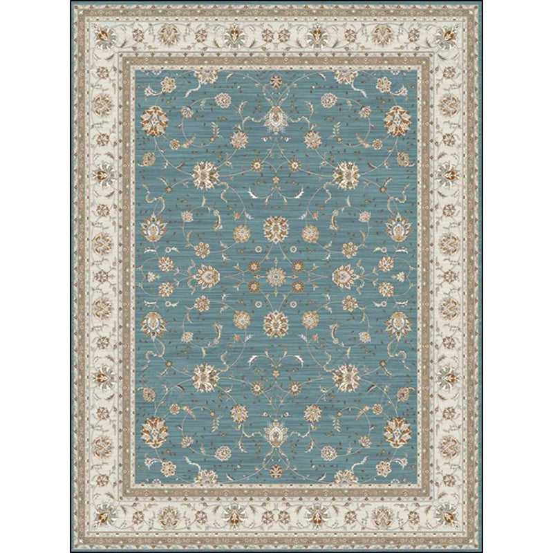 Lisslune | Blue and Khaki Classic Rug Polyester Floral Pattern Rug Washable Non-Slip Back Rug for Living Room