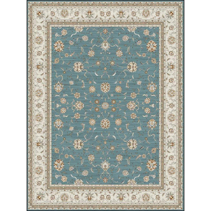 Lisslune | Blue and Khaki Classic Rug Polyester Floral Pattern Rug Washable Non-Slip Back Rug for Living Room