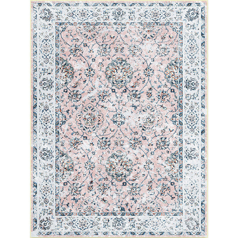 Lisslune | Shabby Chic Floral Pattern Rug Light Pink and Blue Polyester Rug Machine Washable Non-Slip Area Rug for Bedroom