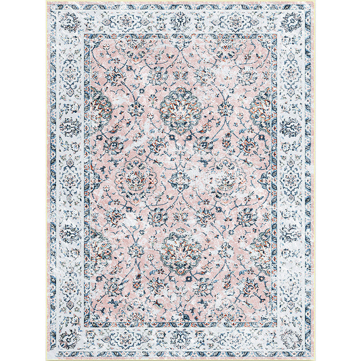 Lisslune | Shabby Chic Floral Pattern Rug Light Pink and Blue Polyester Rug Machine Washable Non-Slip Area Rug for Bedroom