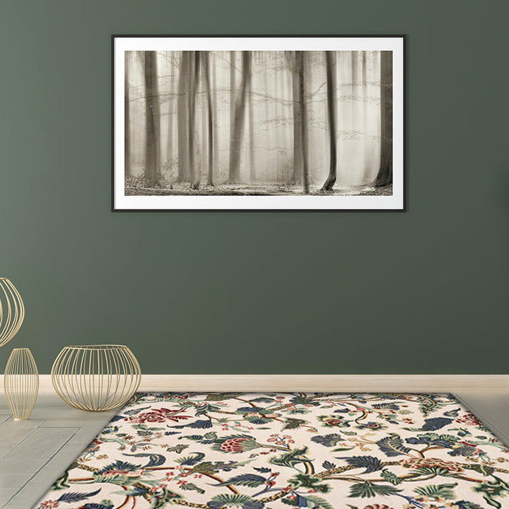 Lisslune | Light Yellow Vintage Carpet Polyester Flower and Leaf Pattern Carpet Washable Non-Slip Background Carpet for Living Room