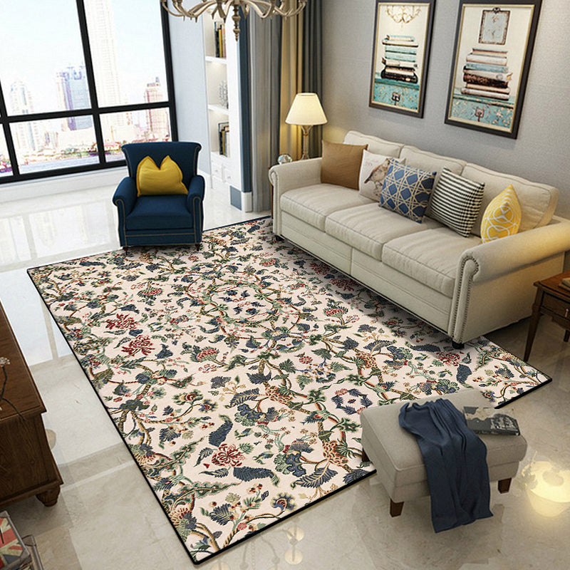 Lisslune | Retro Floral Pattern Carpet Light Yellow Classic Carpet Polyester Washable Non-Slip Back Carpet for Living Room