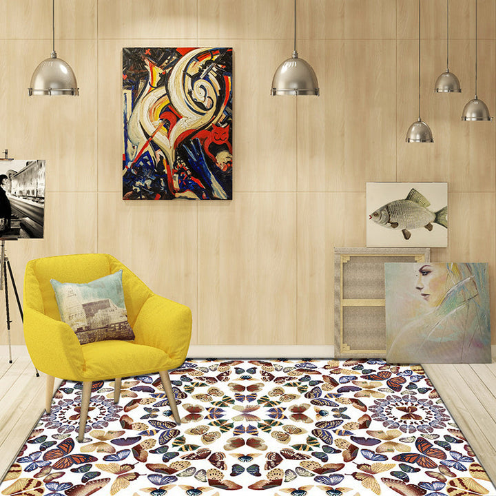Lisslune | Black and White Vintage Carpet Polyester Butterfly Pattern Carpet Washable Non-Slip Back Carpet for Living Room