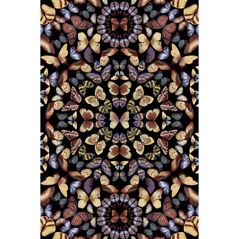Lisslune | Black and White Vintage Carpet Polyester Butterfly Pattern Carpet Washable Non-Slip Back Carpet for Living Room