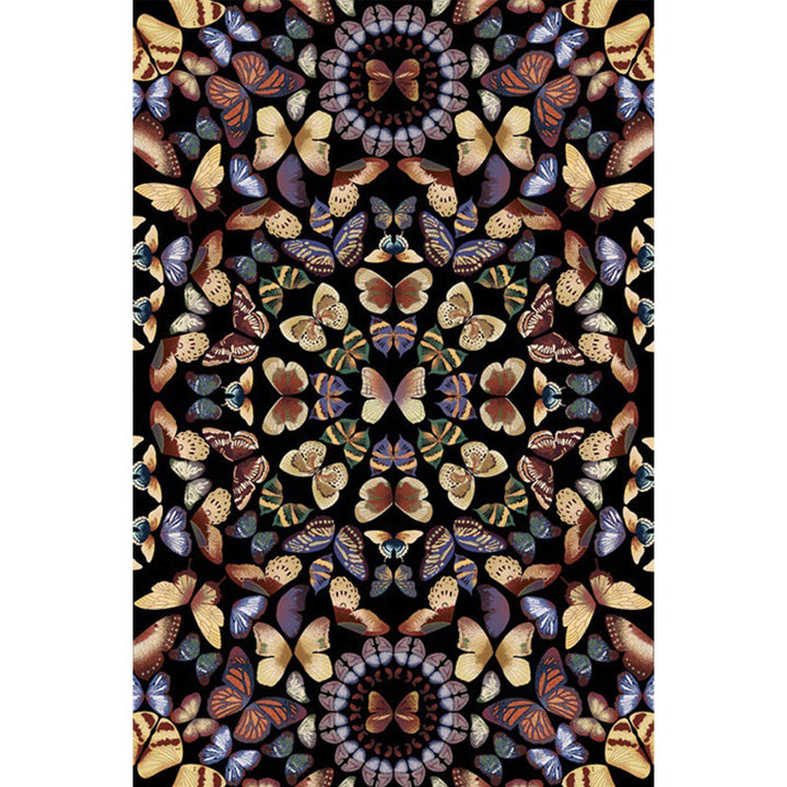 Lisslune | Black and White Vintage Carpet Polyester Butterfly Pattern Carpet Washable Non-Slip Back Carpet for Living Room