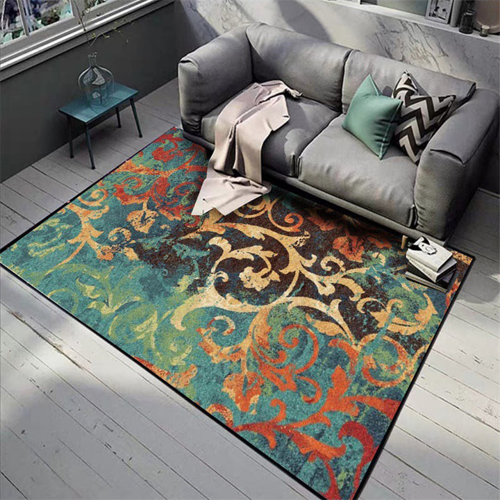 Lisslune | Classic paisley pattern rug Green and Orange Polyester rug Machine washable Non-slip carpet for the bedroom